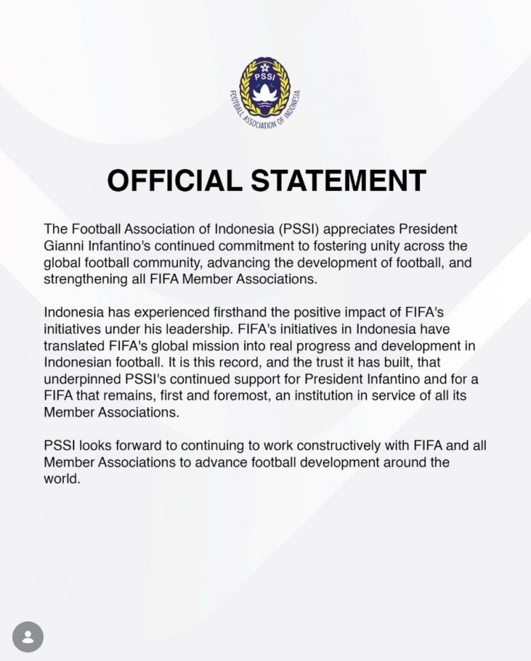 印尼足协官方声明挺因凡蒂诺 称FIFA项目落地见效